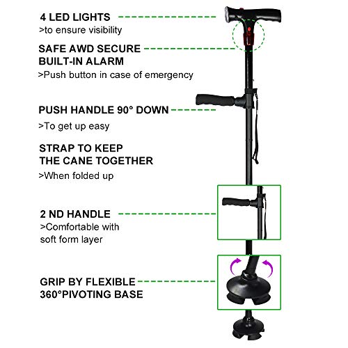 Urge Medical Clever Cane with LED Light,Travel Adjustable Folding