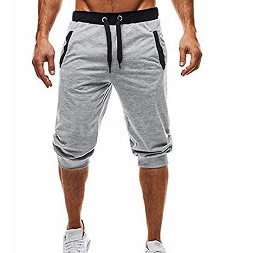 Respctful Men Sport Fitness Jogging Elastic Stretchy Cotton Mid Waist Bermuda Sweatpants Short Pant (Gray, M)