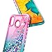 Galaxy A20 Case, Galaxy A30 Case with Tempered Glass Screen Protector, NageBee Glitter Liquid Floating Waterfall Durable Girls Women Cute Case for Samsung Galaxy A30/A20 (6.4 Inch) -Pink/Aqua