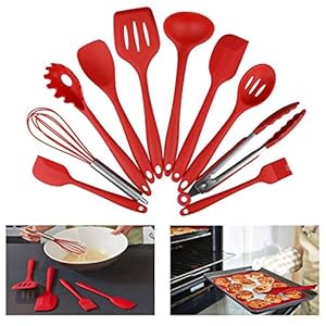 Itian Utensilios de Cocina, Utensilios de Cocina de Silicona Refractarios, 10 Artículos-Tenazas, Bata, Cepillo, 2 * Espátula,Espumadera, Cuchara de Pasta, el Arroz de paddle, Espátula Ranurada, Sopa