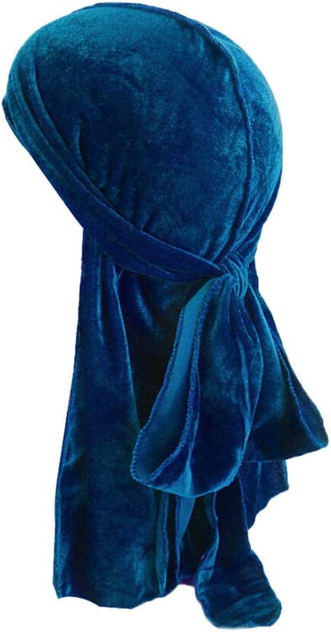 Diadia Fashion India Hat Muslim Turban Cancer Hat Hair Tail Men/Women Velvet Polyester Bandana Hat Durag Rag Tail Headwrap Headwear Gift (Dark Blue)