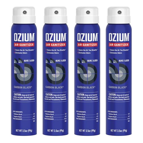 Ozium 3.5 Oz. Air Sanitizer & Odor Eliminator for Homes, Cars, Offices and More, Carbon Black Scent, 4 Pack