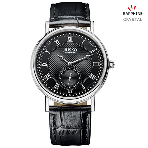 Jiusko Sapphire - Mens Classic Black Leather Round Quartz Dress Watch - Roman Numerals - 132 Jiusko Sapphire - Mens Classic Black Leather Round Quartz Dress Watch - Roman Numerals - 132
