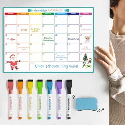 Lavagna magnetica per agenda mensile A3 lavagna magnetica per frigorifero, calendario mensile pianificatore da parete promemoria per pianificazione dei pasti o shopping