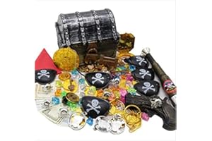 Leadtex Kids Pirate Treasure Chest Vintage Box with Accessories,Silver.