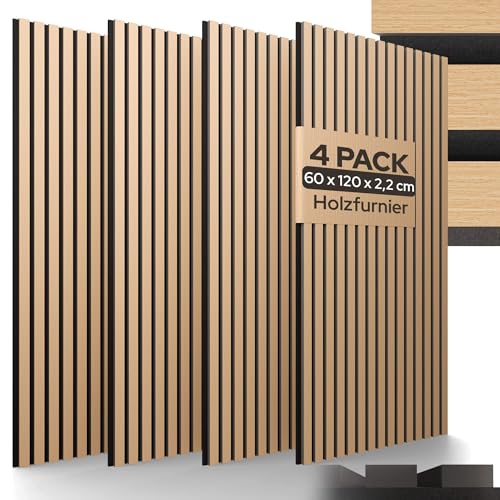 Arebos Akustikpaneele 120x60 cm | Lamellenwand in Holzoptik für Wand & Decke | modernes Wandpaneel mit hoher Schallabsorption | einfache Montage & zuschneidbar
