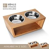Petlo 8" Elevated Dog and Cat Pet Feeder, Double Bowl Raised Stand Comes with Extra Two Stainless Steel Bowls (Large)