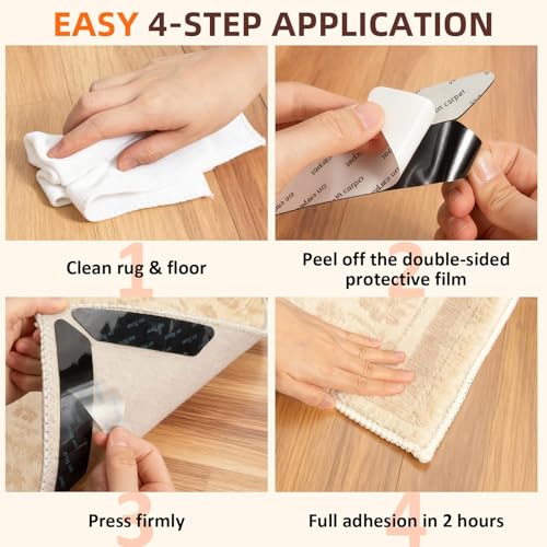 Rug Gripper, Non-Slip Carpet Tape, Reusable Washable Rug Tape, Anti-Curling Rug Pads for Hardwood & Tile Floors (24PCS)