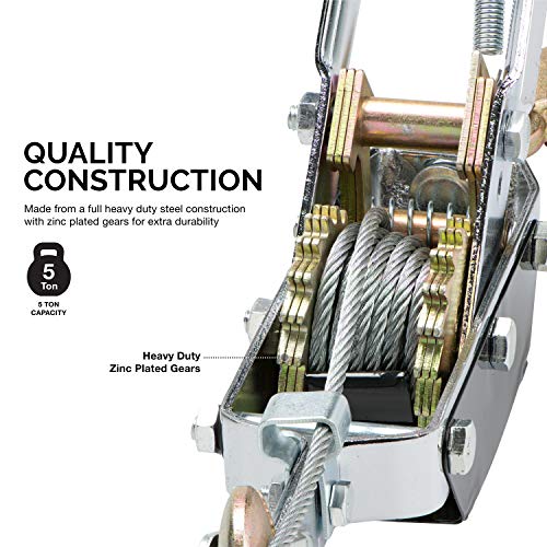 NEIKO 02256A Come Along Winch, 5Ton (10,000 Lbs) Pulling Capacity, 10Ft, 3 Hook, Heavy Duty