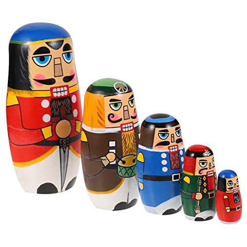 BESPORTBLE Hand Painted Wooden Nutcracker Matryoshka Dolls Bright Educational Nesting for Early Childhood Learning and Decorative Play Unique Handmade Craft