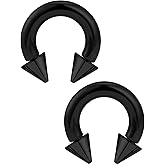 Ftovosyo PA Ring Internally Threaded Spike Circular Barbells Horseshoe Black Large Septum Ring Ear Gauges Earrings 2G 4G 6G 8G 12mm/16mm Surgical Steel Pierced Body Jewelry for Women Men