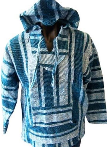 Turquoise Woven Mexican Baja Hoodie Jerga Unisex