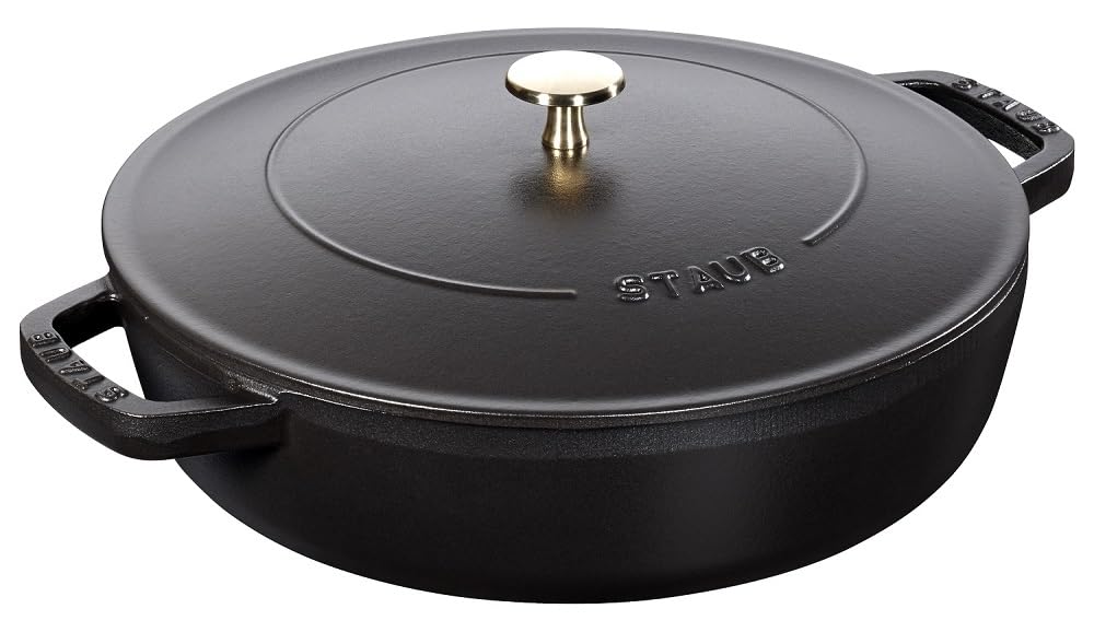 STAUB Gusseisen Chistera Bräter, Alle Herdarten inkl Induktion, Rund, 24 cm, 2,5 L, Made in France, Schwarz