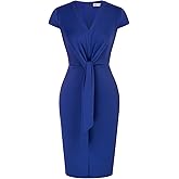 GRACE KARIN Women's Summer Midi Dresses Cap Sleeve Tie Waist Work Dress Slit V-Neck Bodycon Dress Business Casual Outfits