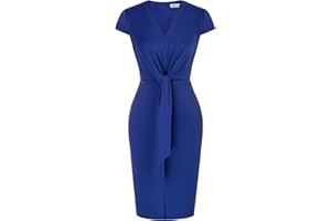 GRACE KARIN Women's Summer Midi Dresses Cap Sleeve Tie Waist Work Dress Slit V-Neck Bodycon Dress Business Casual Outfits