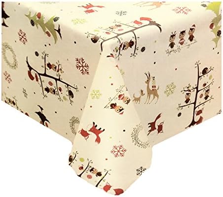 Winter Woodland Animal Friends Vinyl Christmas Tablecloth 60inch X 84inch