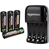 AmazonBasics AA High-Capacity Rechargeable Batteries (4-Pack) and Ni-MH AA & AAA Battery Charger With USB Port Set