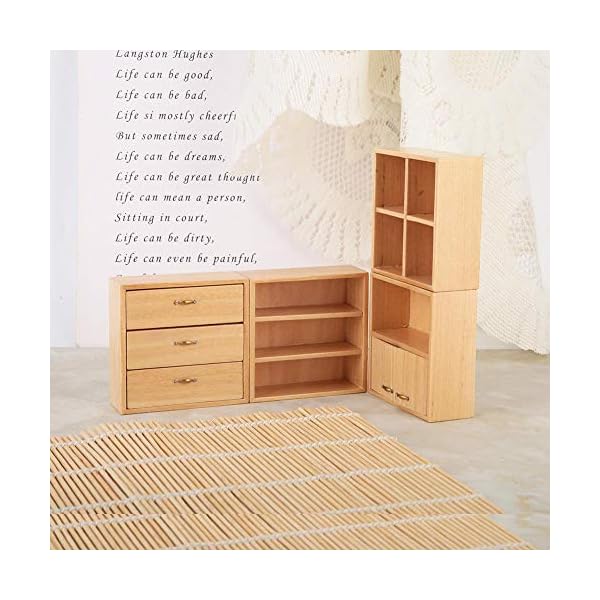 Maßstab 1/12 Puppenhaus Zubehör Holz Schrank Möbel Wohnzimmer Schlafzimmer Schrank Einheit für Puppenhaus(Kräftiges Holz) – Bild 3