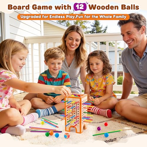Montessori Game, Children's Games 3, 4, 5, 6 Years, Wooden Board Game with 42 Sticks and 12 Balls, Educational Toy for 3 Years, Fine Motor Skills Games, Family and Travel Games, Gift for Boys and