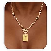 Grozilym Chunky Gold Cross Necklace Jewelry for Women Trendy, Statement Paperclip Cross Pendant Non Tarnish Necklaces for Women Gift Christian Religious Baptism