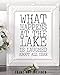 Lake House Wall Art 11x14 Unframed Print – “What Happens at the Lake Is Laughed About All Year” Funny Lake Quote Sign Rustic Farmhouse Lake Life Decoration for Cabin, Cottage, Lodge, or Vacation Home