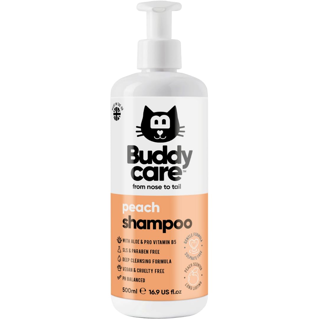 Buddycare Peach Cat Shampoo - Cleansing, Moisturising & Nourishing Premium Cat Shampoo for Indoor Cats & Outdoor Cats, Gentle Kitten Shampoo for Sensitive Skin, Effective Grooming Solution