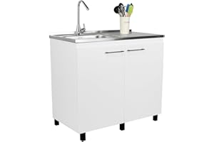 Tuhome Napoles Utility Sink Base Cabinet, White Finish, with Spacious Cabinet and Open Shelf for Laundry, Utility Room, or Garage, Modern Storage Solution for Sink Plumbing and Essentials
