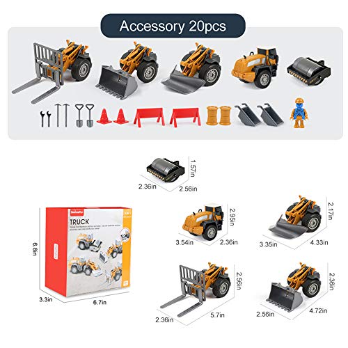 4-in-1 Take Apart Die Cast Car Toys,Construction Equipment Trucks Set with Equipment Vehicles, Builder, Roadblock, Cones and Accessories ,Pretend Engineering Game for Boys Girls Toddlers Kids - Thumbnail 6