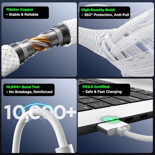 LUCMO Magnetic 3 Cable 6.6 FT for M5/M4/M3/M2 MacBook Air Pro Charger | 140W Fast Charger USB C Cord for MacBook Air (13"/15" 2022-2026), Pro (16"/14" 2026/2025/2024/2023/2021), White