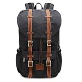 Canvas Laptop School Backpack Hiking Travel Bag Casual Daypack for Men(Canvas Black)