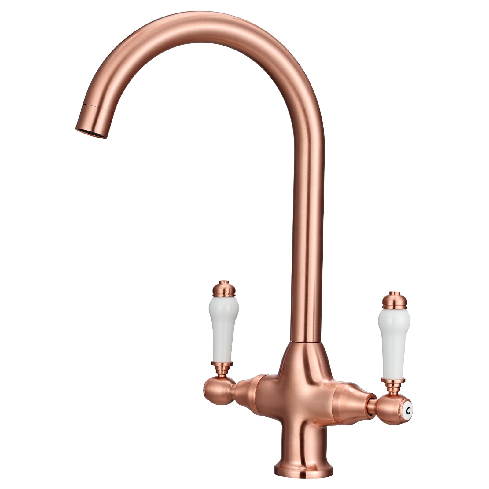 Peppermint Rose Gold Kitchen Tap Traditional Victorian Kitchen Sink Taps Mxier 1 Hole with White Ceramic Dual Lever Mono Retro Brass Faucet 360° Swivel Bar Taps Vintage Style