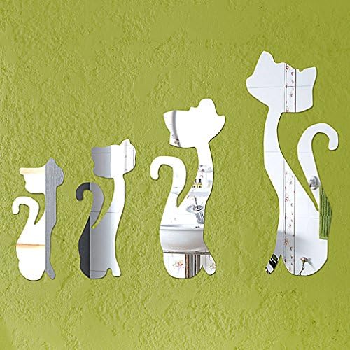 DIY Wall Mirror Stickers, Cats, Made of Acrylic Material Like Mirror, Modern Design for Home Living Room Bedroom Kitchen Baby Child Novelty Luxury Crystal Wall Silent Watch Extra Large Clocks, Silver