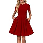 Memoriesea Women's Elegant Short Sleeve A-Line Casual Ruched Party Work Midi Dress