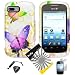 4 items Combo: ITUFFY (TM) LCD Screen Protector Film + Mini Stylus Pen + Case Opener + Design Rubberized Snap on Hard Shell Cover Faceplate Skin Phone Case for ZTE Fury N850, ZTE Director N850L, and ZTE Valet Z665C, Android Smartphone (Green & Purple Butterfly)