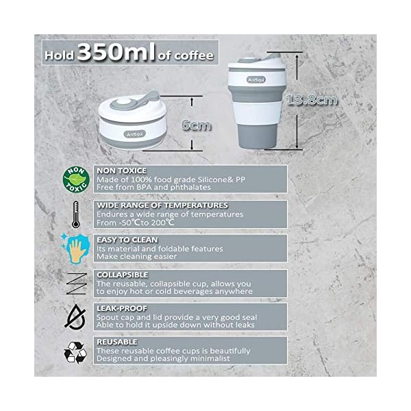 AniSqui coffee to go becher faltbar, (350ml 12oz, 100% LebensmittelqualitÃ¤t Silikon BPA-frei kaffeebecher faltbar) by (Grau) – Bild 3