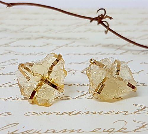 Raw Stone Stud Earrings, November Birthstone, Citrine Stud Earrings