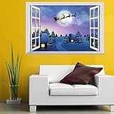 Highpot 3D Windows Wall Sticker For Christmas Santa Claus Mural Decals Vinyl Art Home Decors (C)