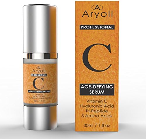 Aryoli Vitamin C Serum Anti-Aging Age-Defying Hyaluronic Acid, Tri-Peptide, 3 Amino Acid, Aloe Vera and more. Wrinkles, Sun Damage &amp; Spots repair. For a Youthful Skin to All Skin Types