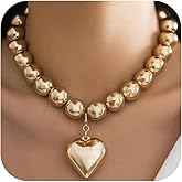 YANCHUN Chunky Heart Necklace Chunky Gold Pendant Necklaces for Women Trendy Large Beads Statement Heart Charm Necklace Jewelry Gifts