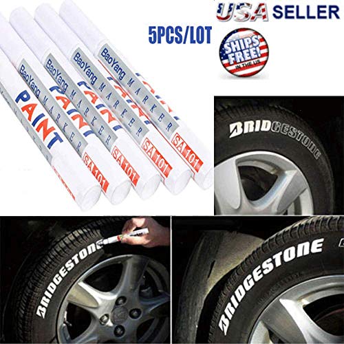 PiggiesC 5X Tire Permanent White Paint Markers Pen Lettering Rubber White Wall Side Oil