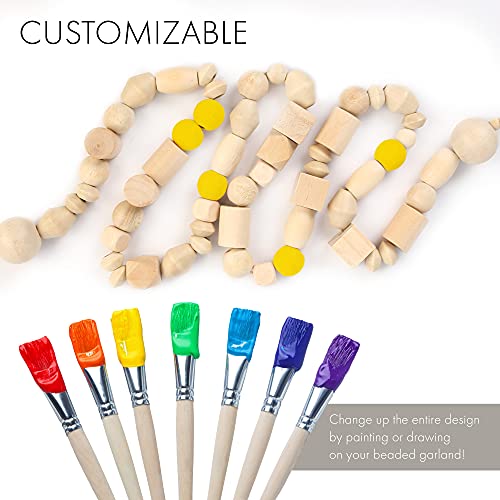 LotFancy Natural Wooden Bead Garland with Tassel, 60in / 5ft, Modern Farmhouse Boho Bead String for Décor, Various Shapes Design, for Home Wall Shelf Coffee Table