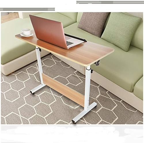 FIged Rolling Sofa Side Snack Table Portable Laptop Computer Desk Stand with Wheels, Height Adjustable Mobile TV Breakfast Tray Bedside Slim Coffee Table, Wood Desktop with Metal Frame