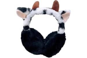 CAISTRE Faux Fur Earmuffs for Women Girls Cute Cow Cartoon Ear Covers Foldable Fleece Ear Muffs Outdoor Warm Earmuffs