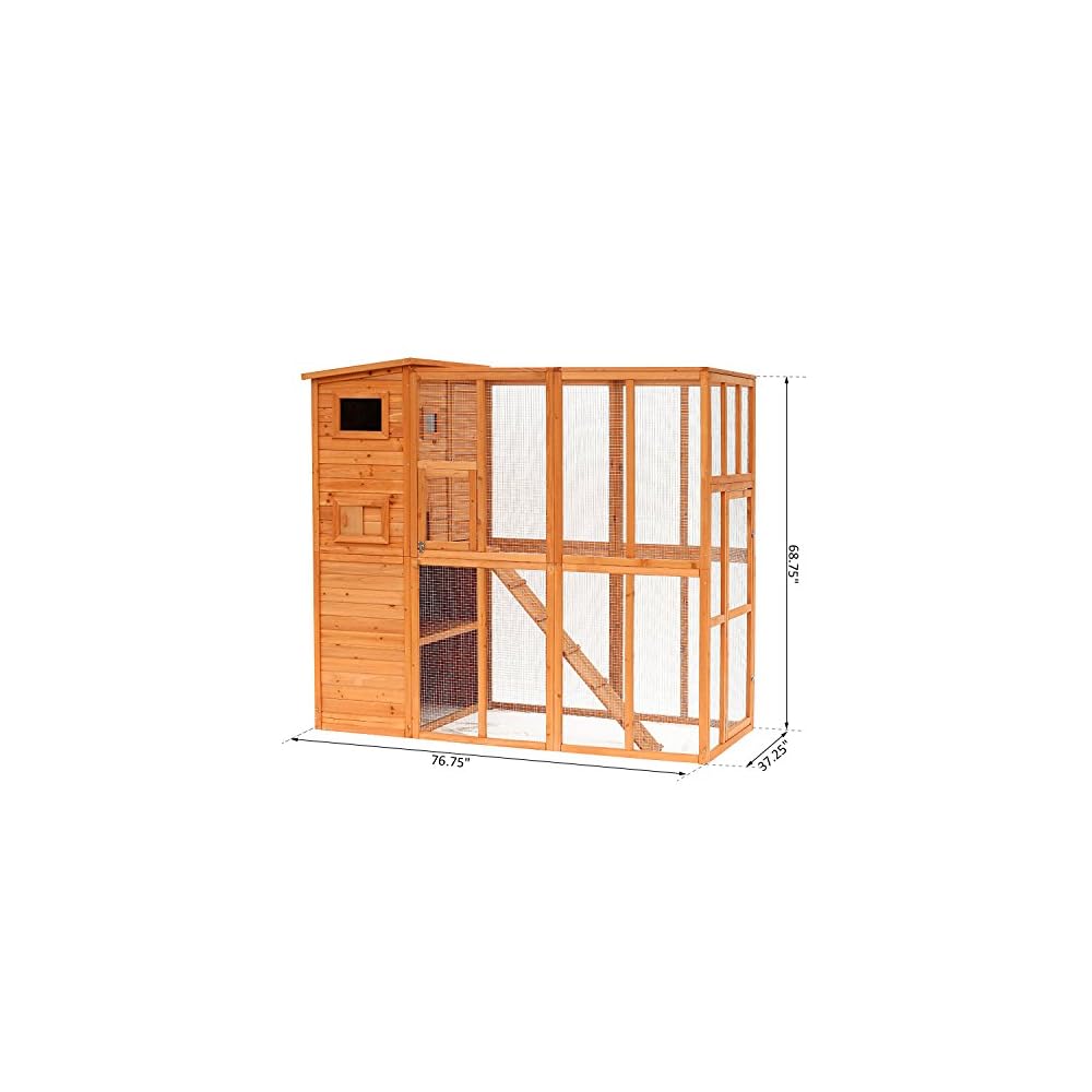 Pawhut Large Wooden Outdoor Cat Enclosure Cage with Ramp and Main House