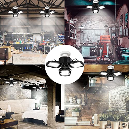 LED Garage Light 60W Garage Lighting, 6000LM 6500K LED Ceiling Light Fixture, E27/E26 Base Ceiling Light with 3 Deformable Adjustable Panels for Shop Workshop Barn Basement Warehouse Factory (1-Pack)