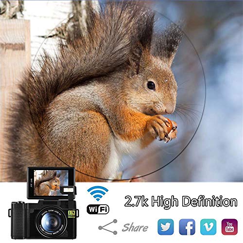 Digital Camera,Vlogging Camera for Youtube 2.7K 24.0MP Ultra HD WiFi Camera 3.0 Inch 180 Degree Rotation Flip Screen Retractable Flashlight