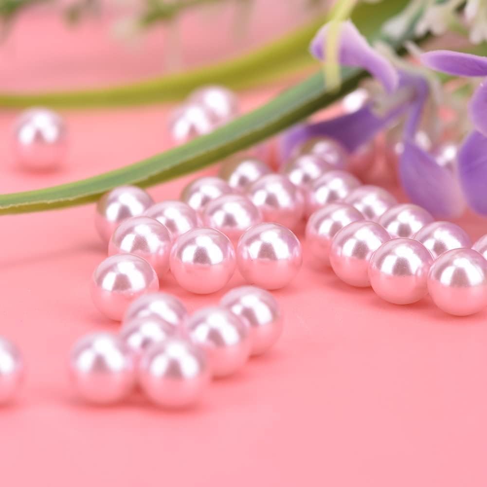 50g Pearl Beads for Craft, Undrilled Pearl Beads Round Imitation No Holes 6mm Faux Pearls Mini Bead Garment Round Beads Decoration(Pink)