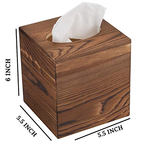 JOYOHOME Wooden Tissue Box Cover with Slide-Out Bottom Panel Square Farmhouse Tissue Box Holders Decorative Facial tissues Cube Box Holder for Bathroom, Bedroom, Dinner Table, Office. (Pine)