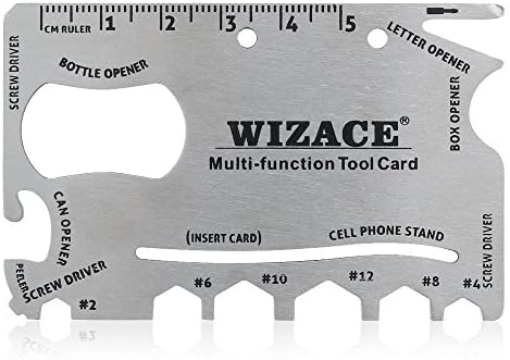 WIZACE 18-in-1 Multi-Purpose Credit Card Pocket Tool, Sleek Minimalist Stainless Steel Wallet Card, Apply to Camping Outdoor, Gear Screwdrivers, Beer Opener Etc