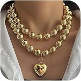 CIWEAI Layered Chunky Gold Heart Necklace for Women Dainty Large Round Balls Beaded Love Pendant Necklaces Fashion Punk Stack Choker Jewelry Statement Accessories